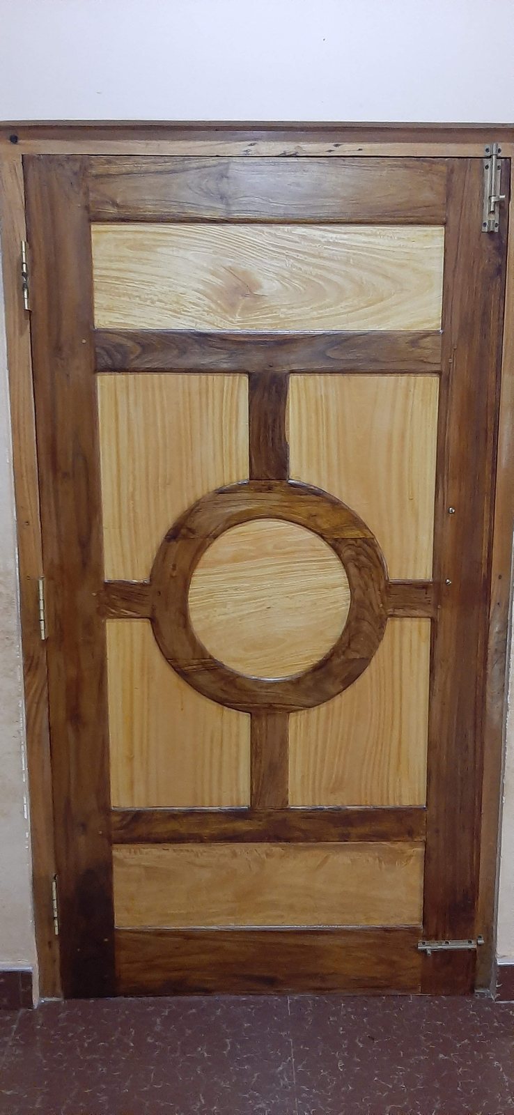 Custom Handcrafted Hardwood Door - Precision-milled hardwood door with balanced rail proportions and deep stain finish.