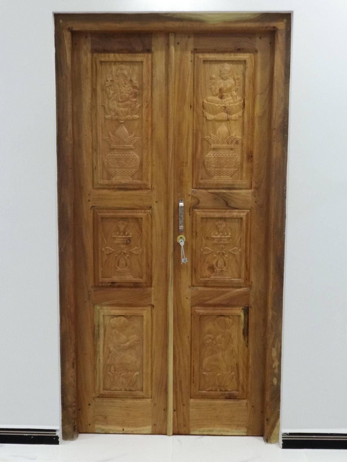 Deep Relief Carved Timber Door - Stunning solid timber door with deep geometric and botanical carvings across all panels.