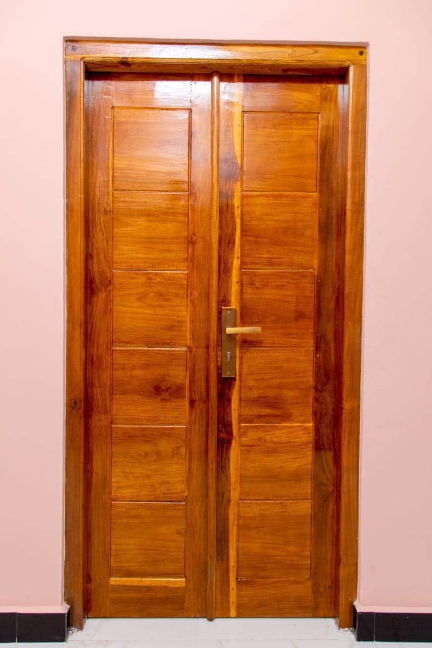 Contemporary solid timber entrance door with geometric paneling