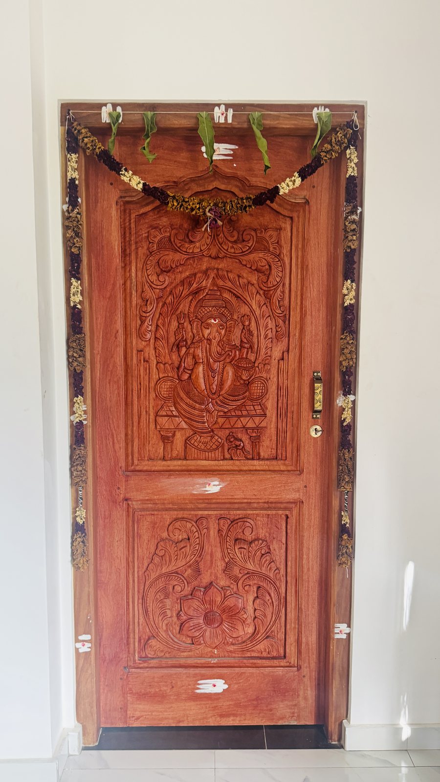 Handcrafted timber panel entrance door with solid jamb frame