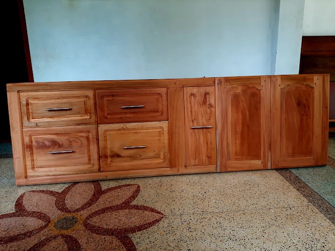 Low-profile polished teak living room TV console unit with storage drawers